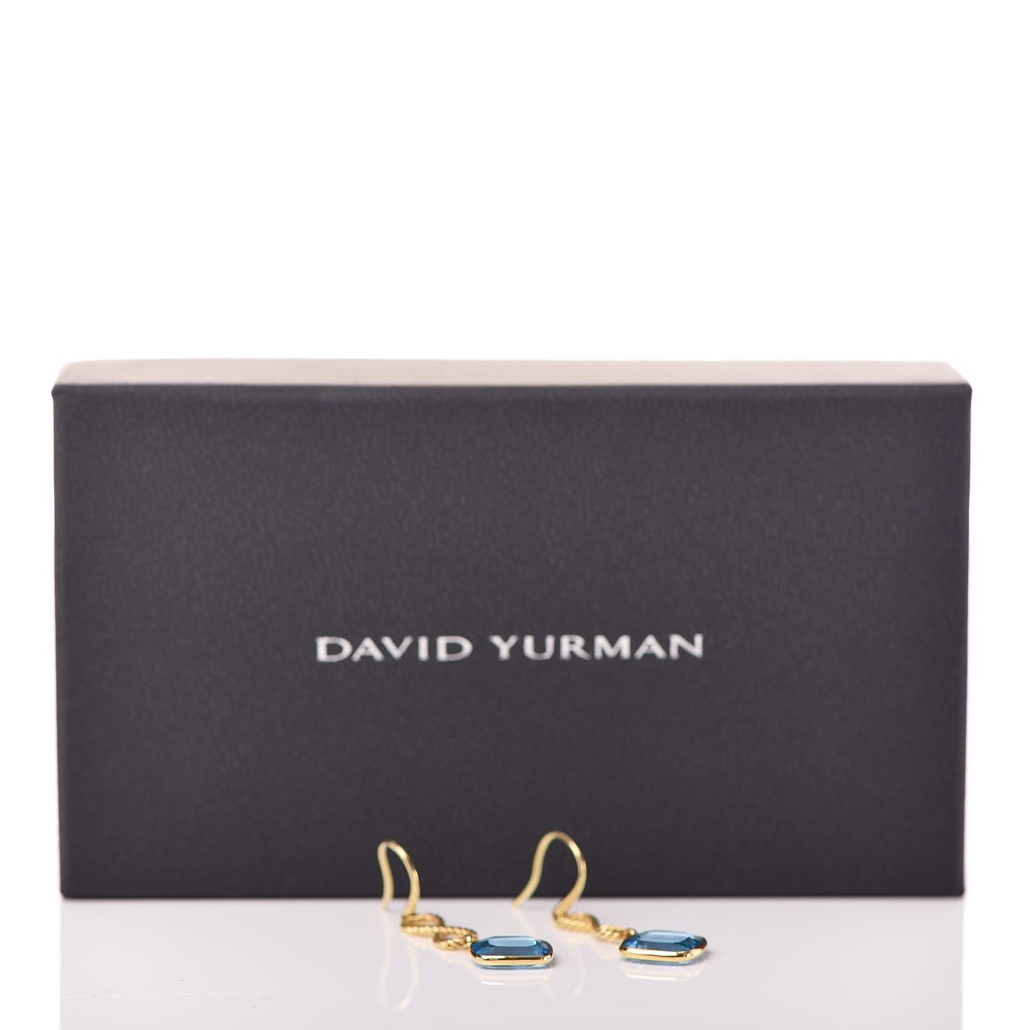 18K Yellow Gold Blue Topaz Infinity Drop Earrings