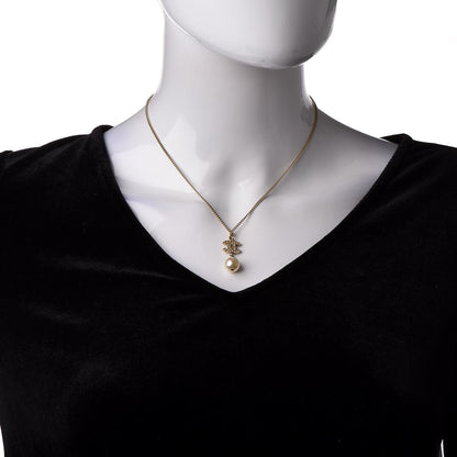 Chanel Crystal Pearl CC Drop Necklace Gold 2 of 5