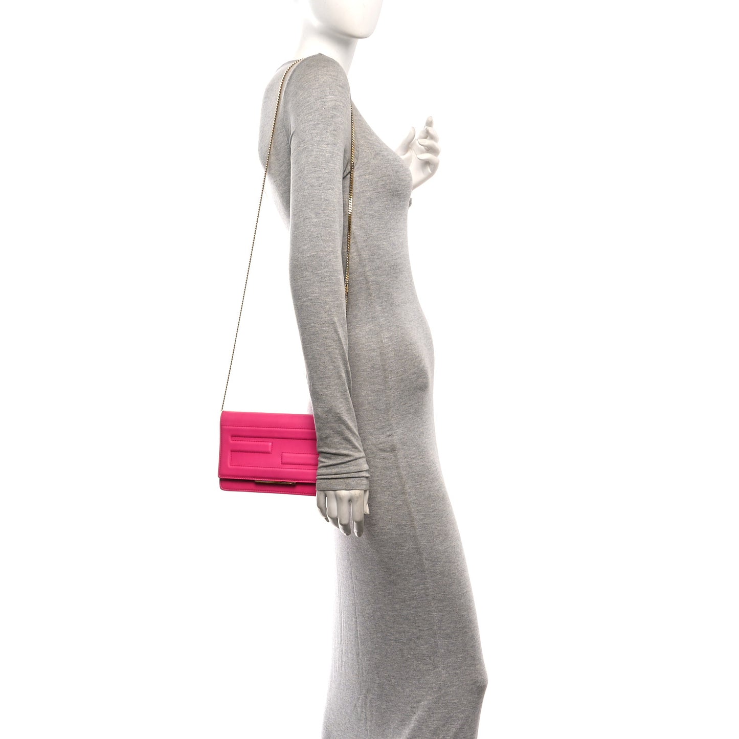 Vitello Flamingo Tube Wallet on Chain Fuchsia