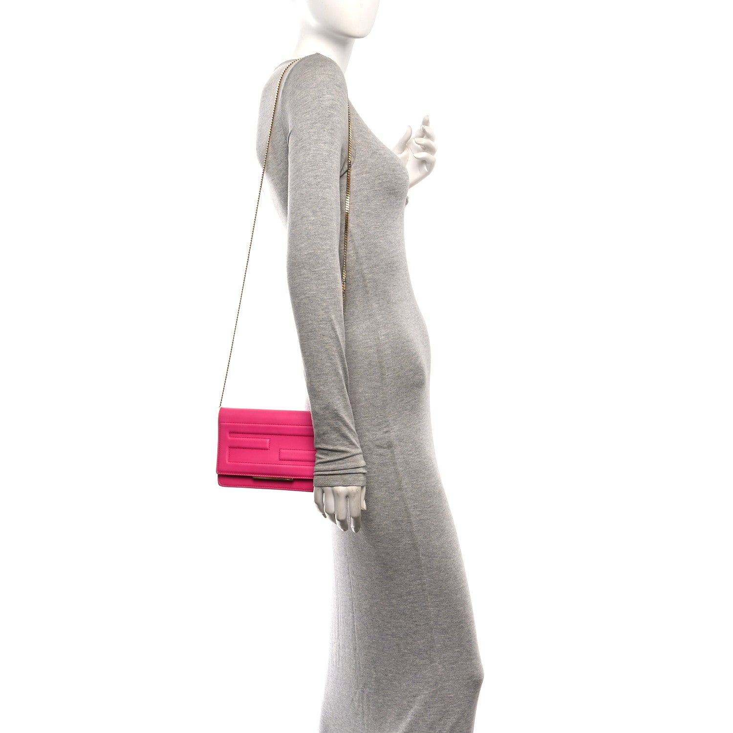 Fendi Vitello Flamingo Tube Wallet on Chain Fuchsia 2 of 13