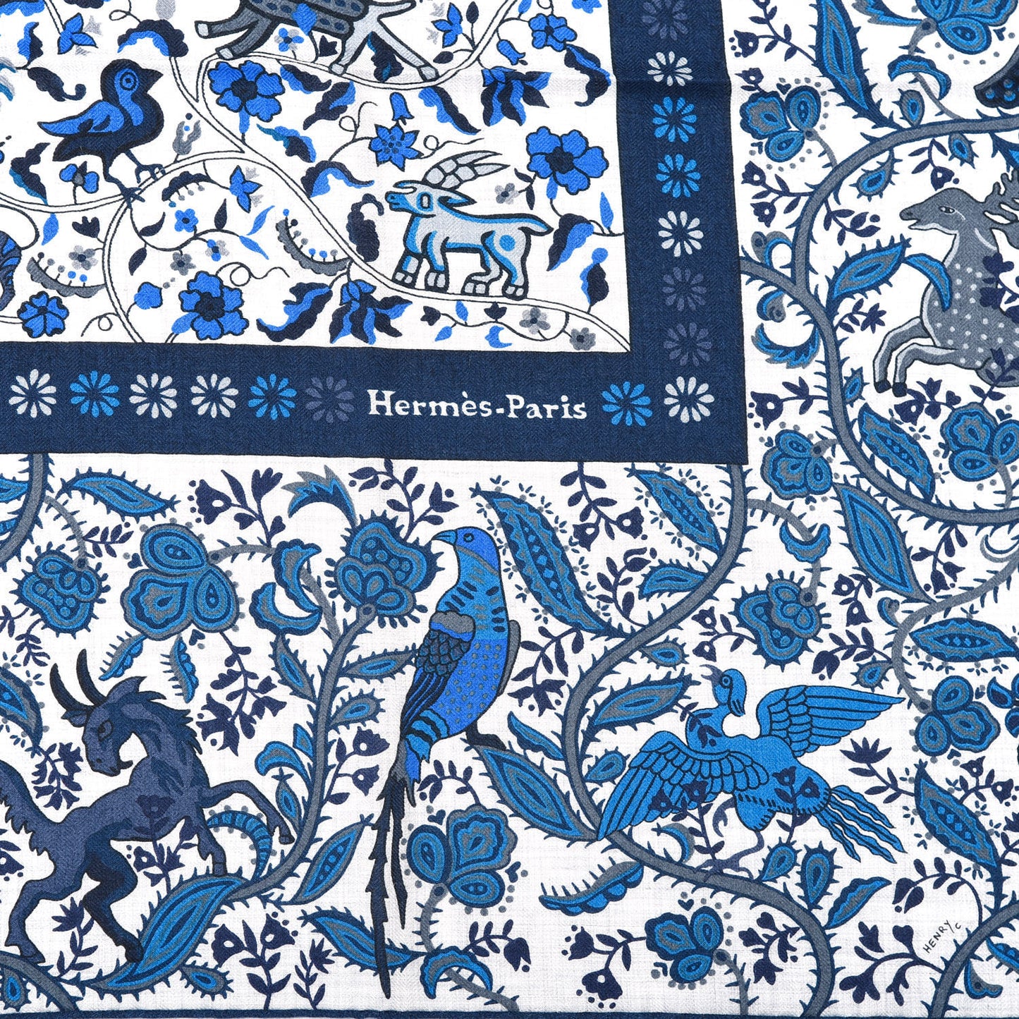 Cashmere Silk Jardins De Soie Shawl 140 Gris Chine Marine