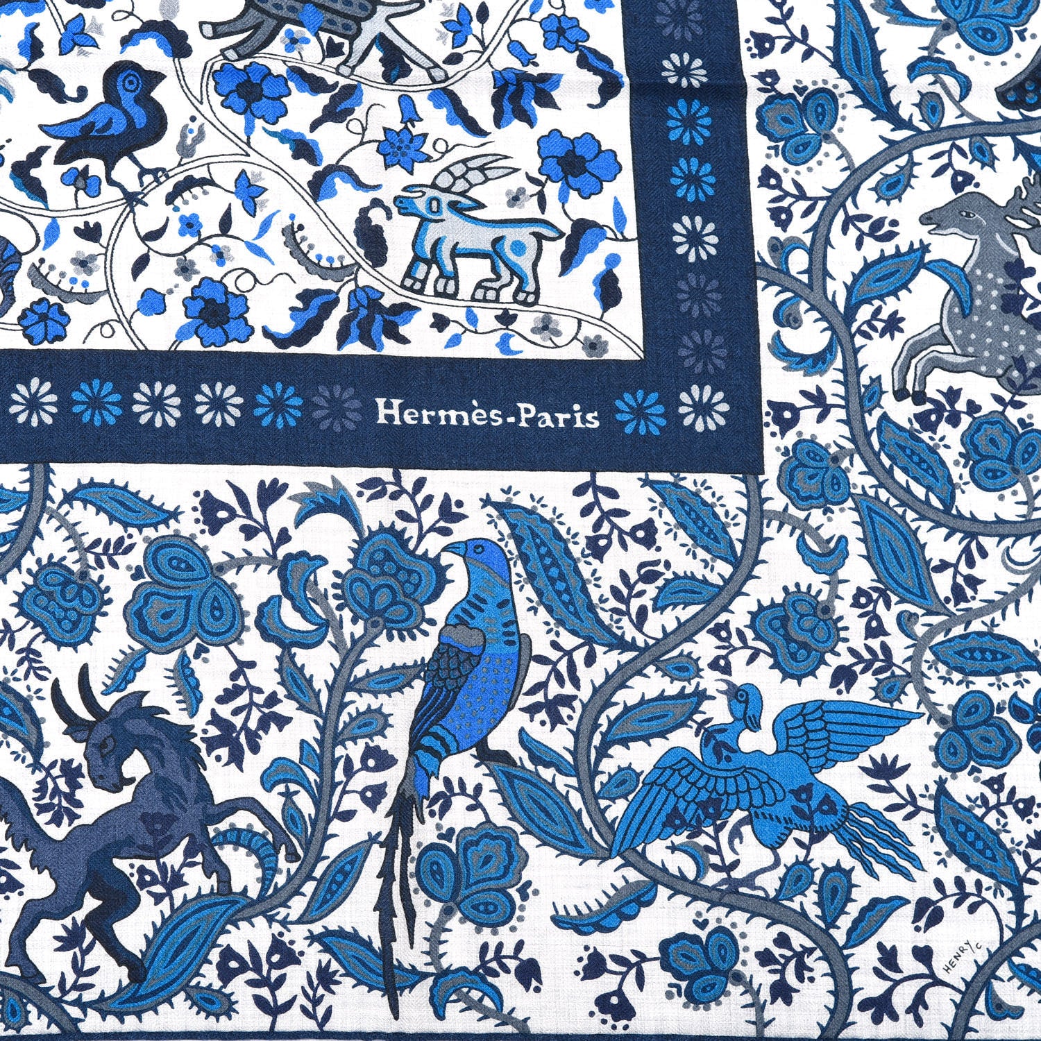 Hermes Cashmere Silk Jardins De Soie Shawl 140 Gris Chine Marine 3 of 5