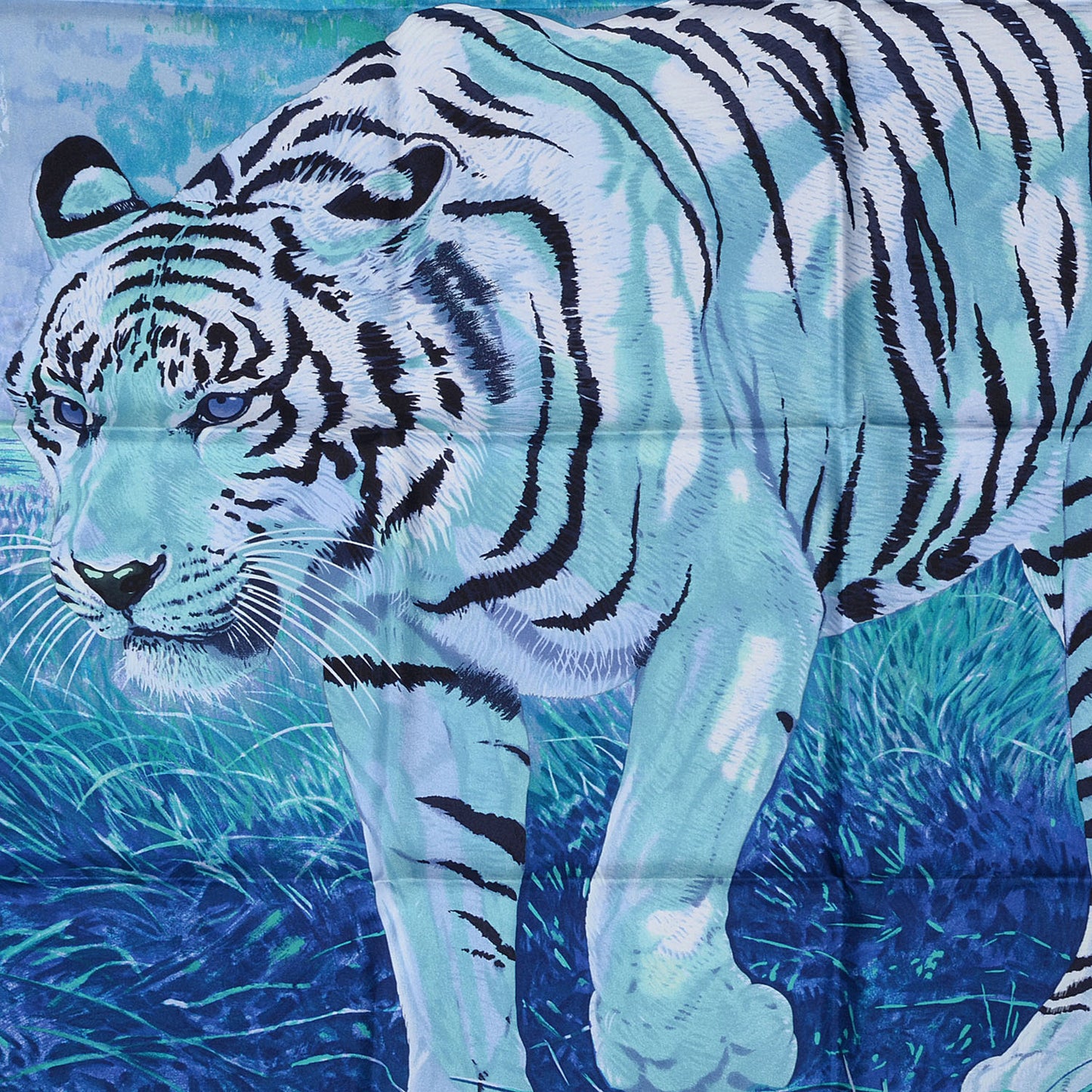 Silk Tigre du Bengale Scarf 90 Bleu Dur Ciel Turquoise Bleu