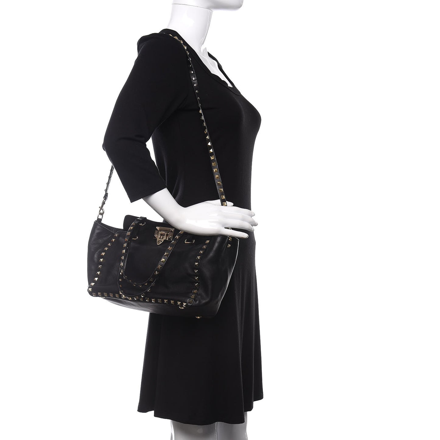 Vitello Small Rockstud Tote Black