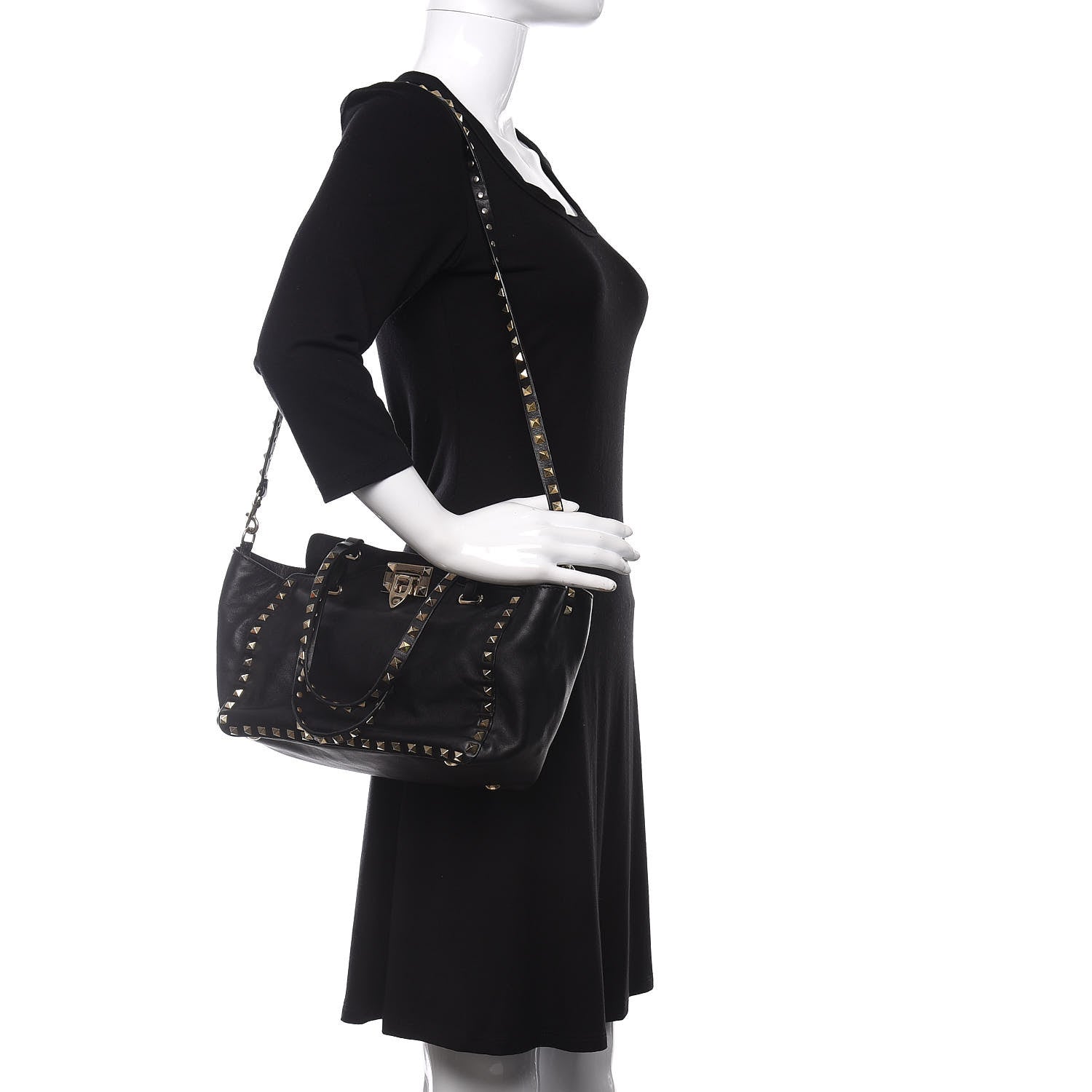 Valentino Garavani Vitello Small Rockstud Tote Black 2 of 10