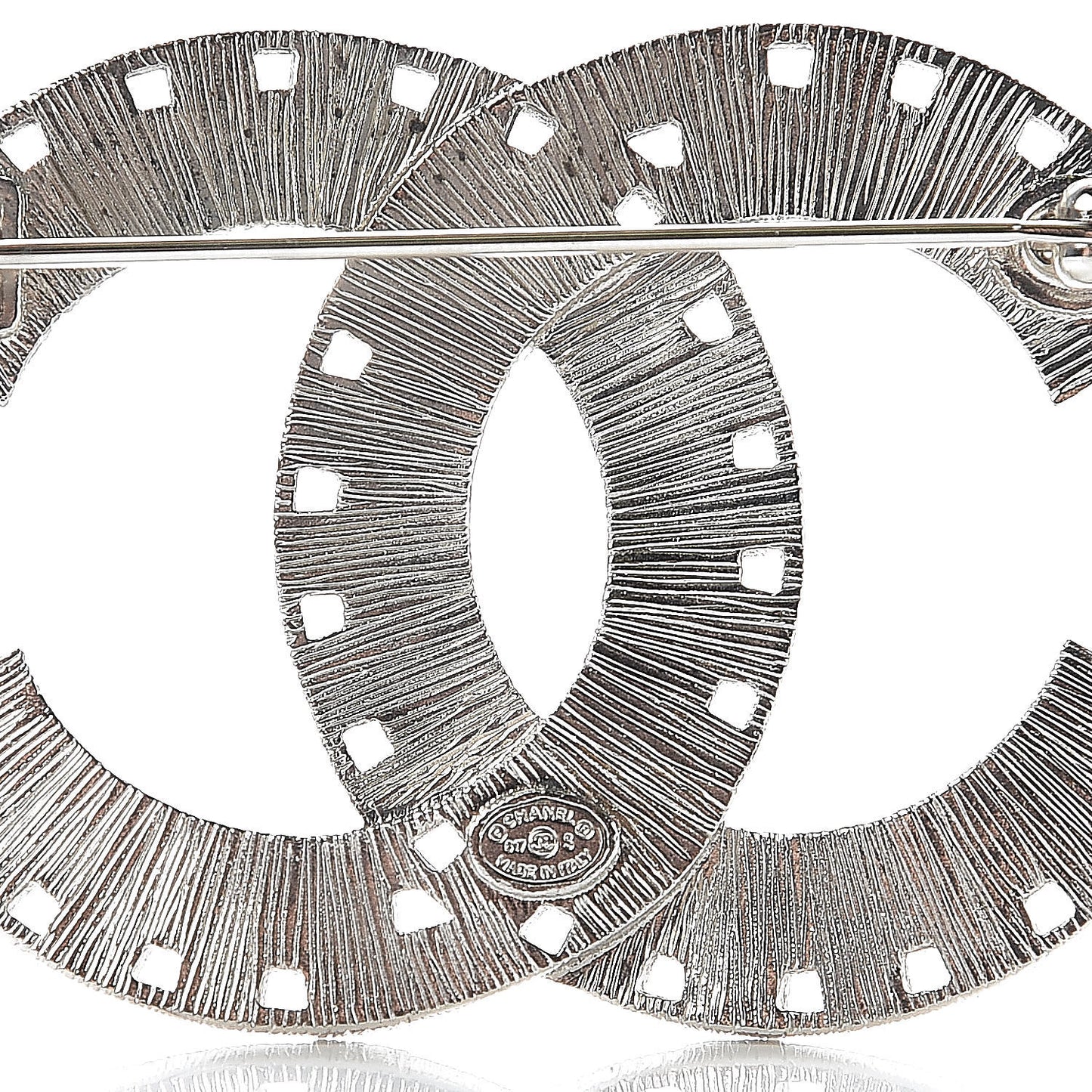 Baguette Crystal CC Brooch Silver Pink
