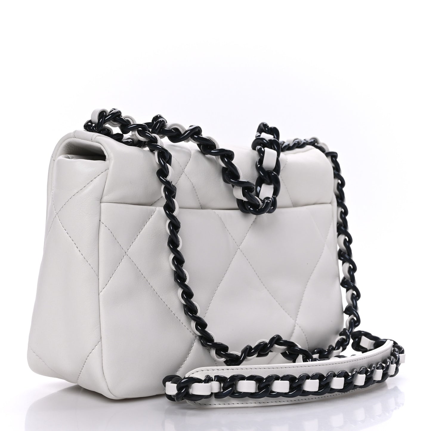 Glossy Calfskin Quilted Medium Chanel 19 Flap White Black