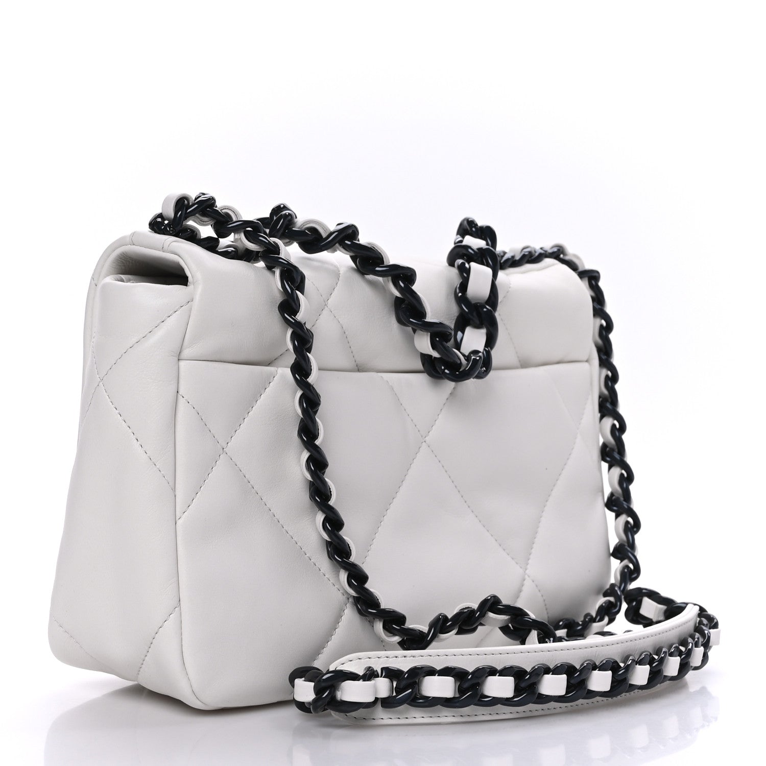 Chanel Glossy Calfskin Quilted Medium Chanel 19 Flap White Black 3 of 9