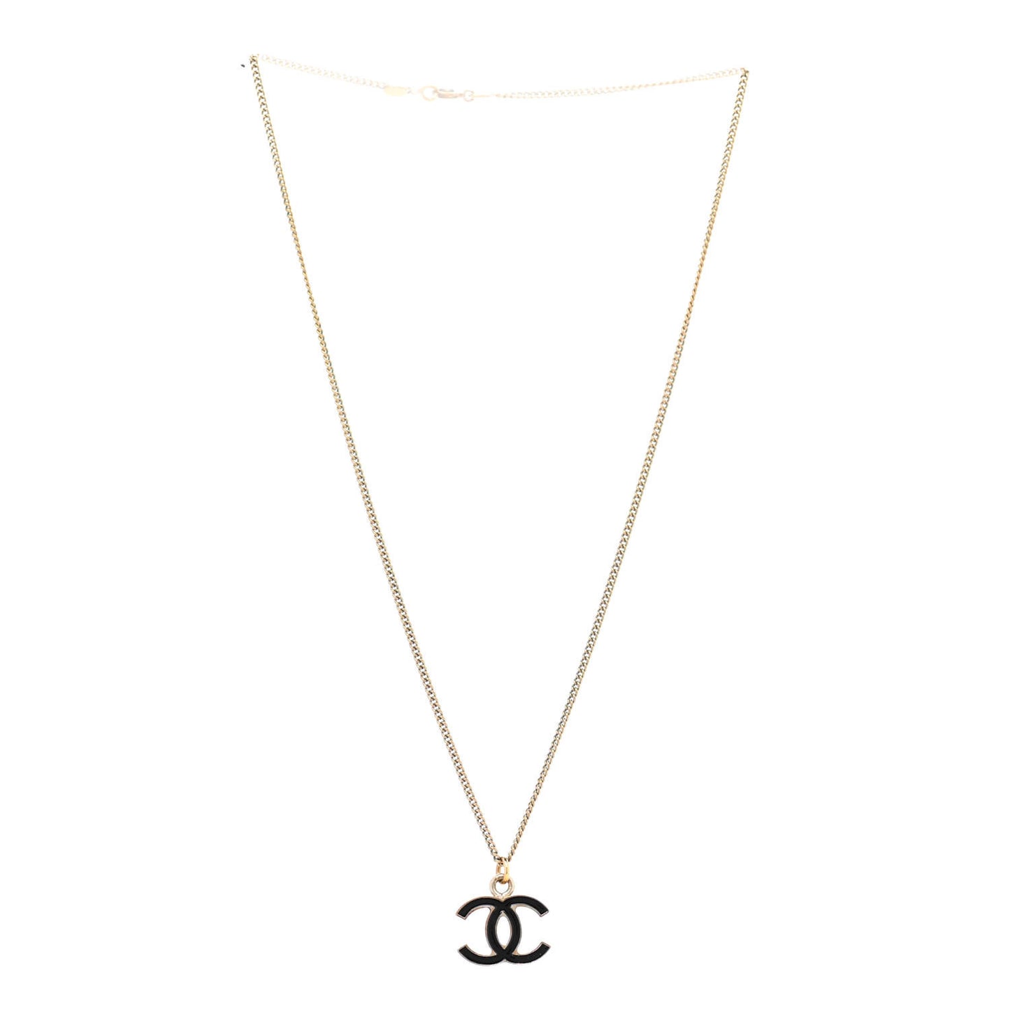 Metal Enamel CC Chain Necklace Gold Black