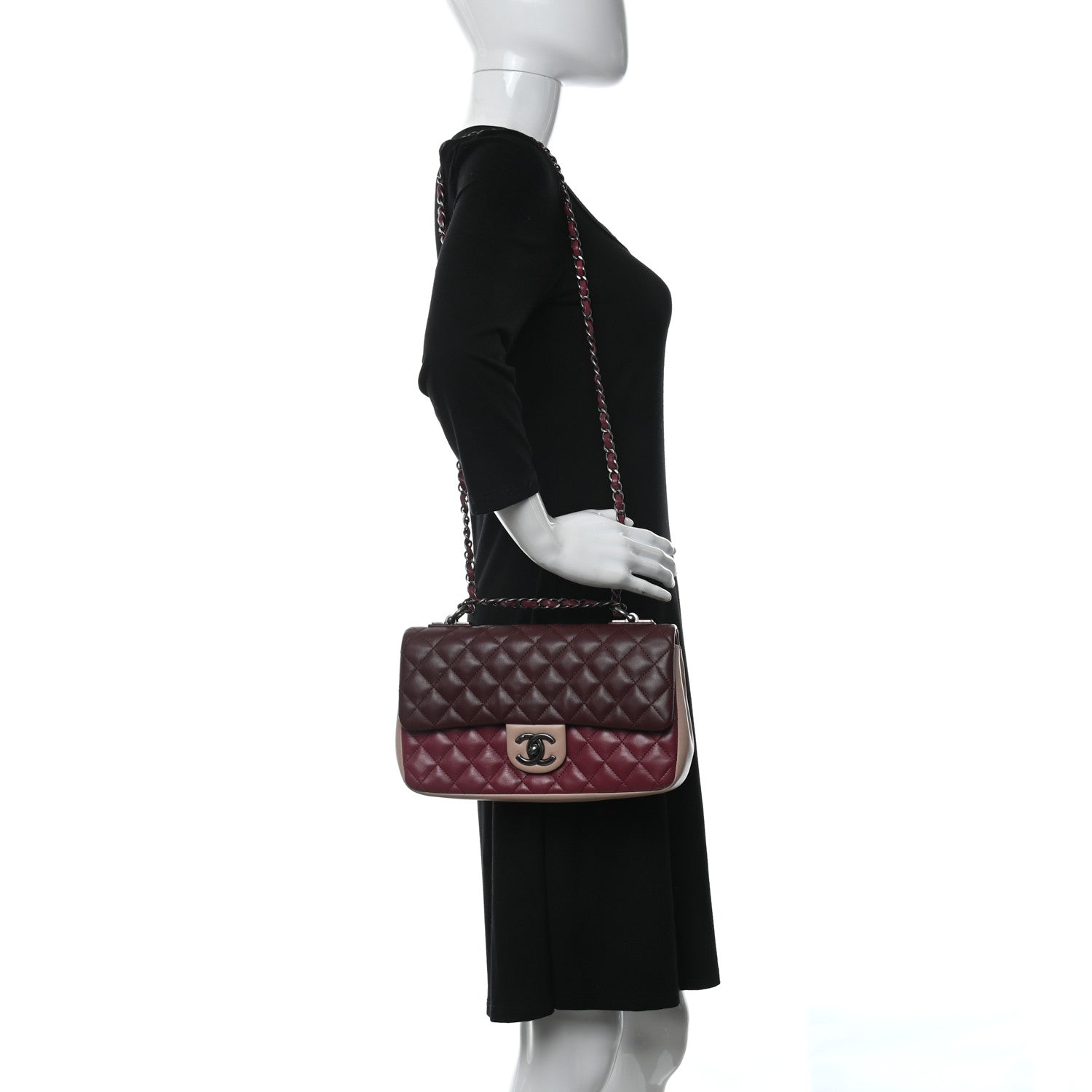 Chanel Lambskin Quilted Medium Tri-Color Flap Burgundy Dark Pink 2 of 10