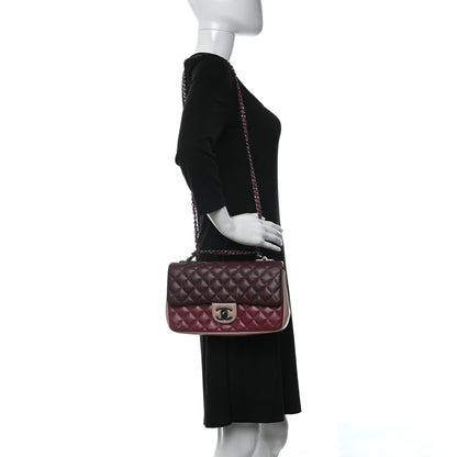 Chanel Lambskin Quilted Medium Tri-Color Flap Burgundy Dark Pink 2 of 10