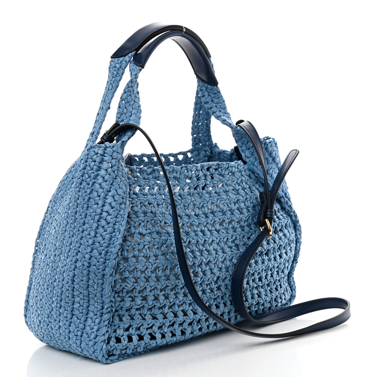 Braided Raffia Eco Alter Napa Perforated Logo Crossbody Bag Light Blue