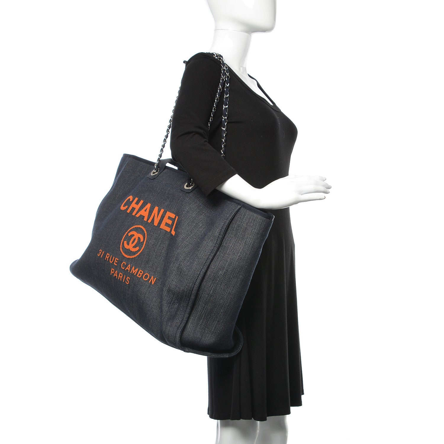 Chanel Canvas Large Deauville Tote Blue Orange 2 of 7