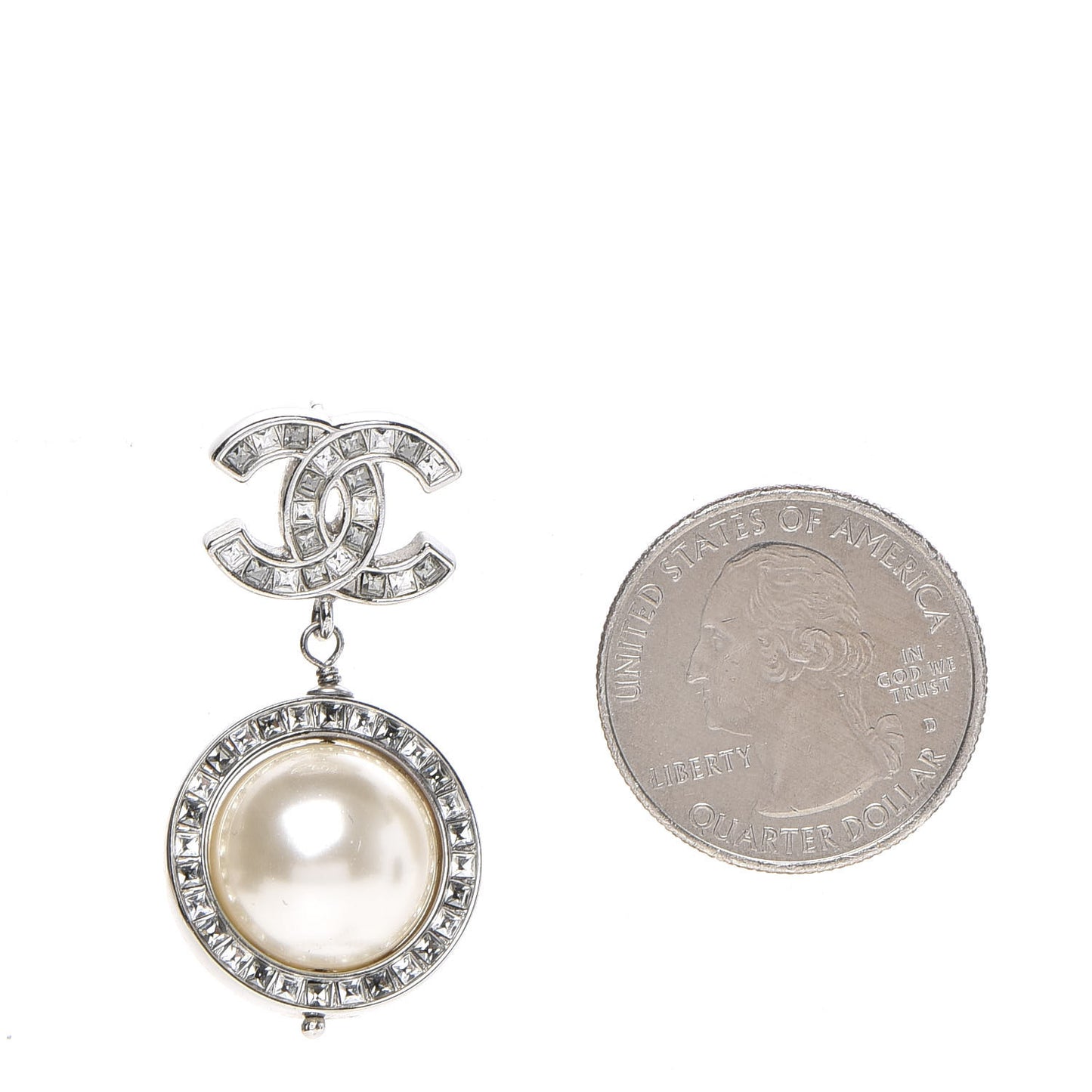 Baguette Crystal CC Pearl Drop Art Decoco Earrings Silver