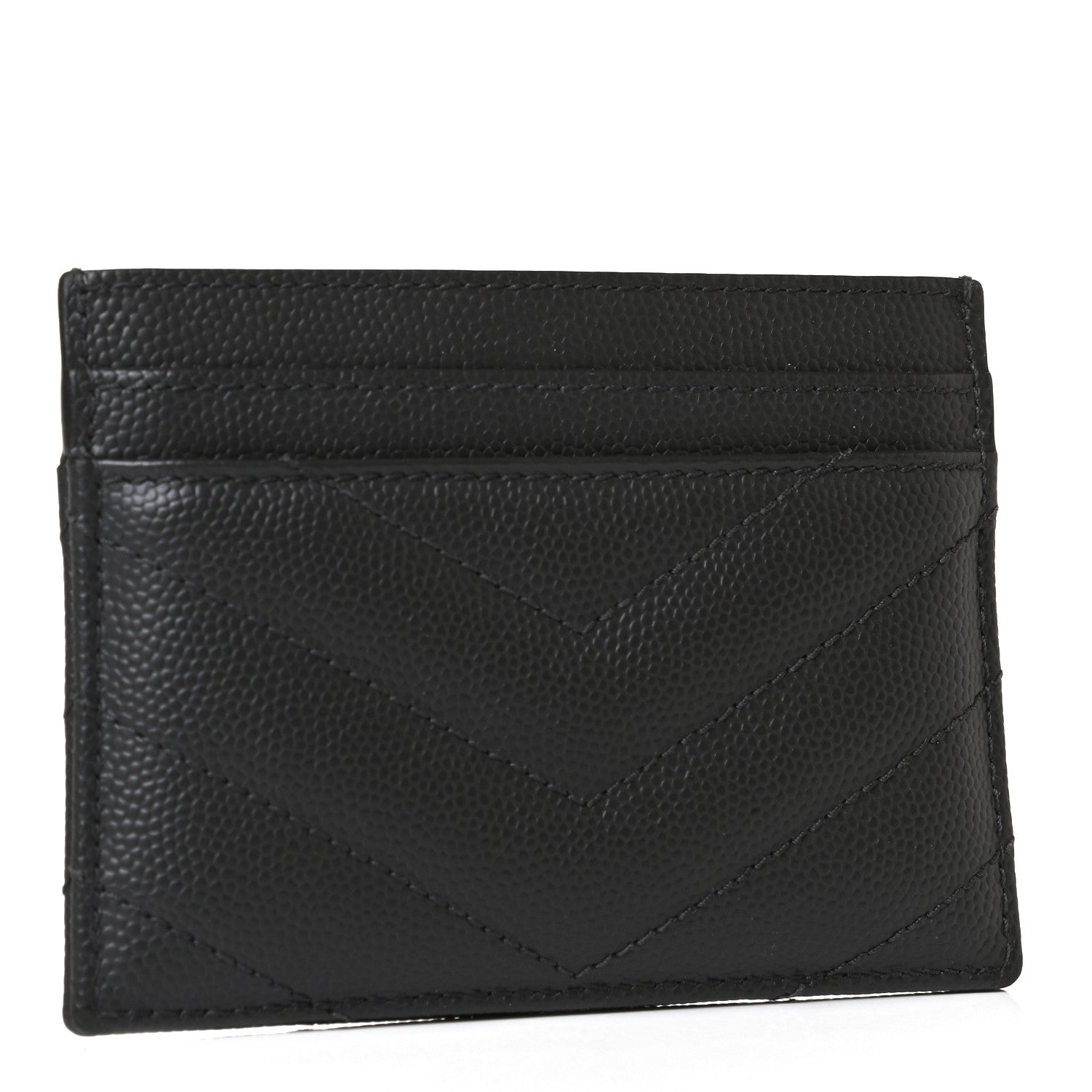 Saint Laurent Grain De Poudre Matelasse Chevron Monogram Credit Card Case Black 3 of 8