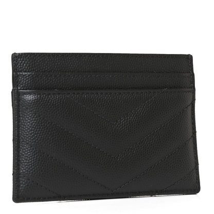 Saint Laurent Grain De Poudre Matelasse Chevron Monogram Credit Card Case Black 3 of 8