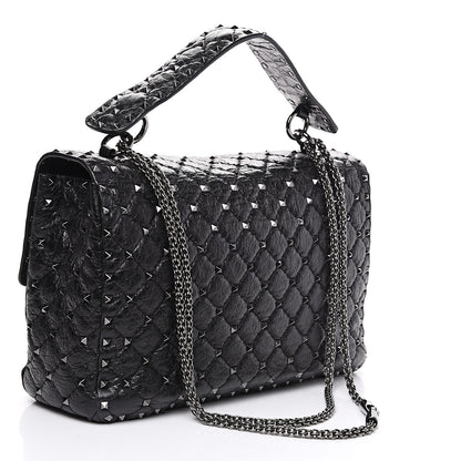 Valentino Garavani Craquele Nappa Large Rockstud Spike Shoulder Bag Black 2 of 10