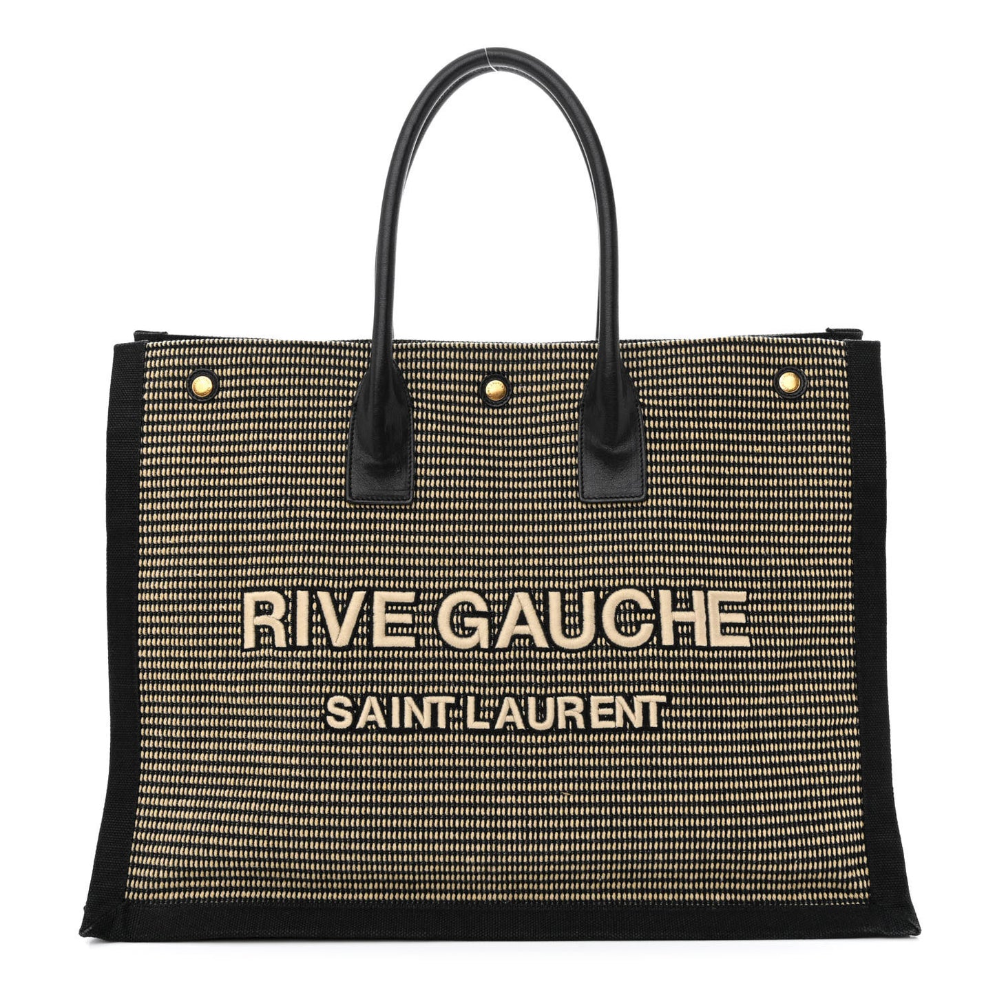 Embroidered Cotton Linen Rive Gauche Noe Tote Black Beige