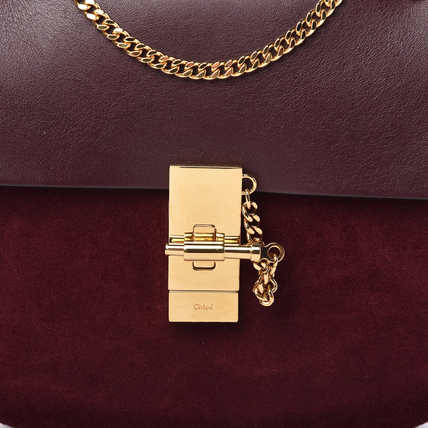 Chloe Suede Smooth Calfskin Drew Shoulder Bag Dark Purple 9 of 10