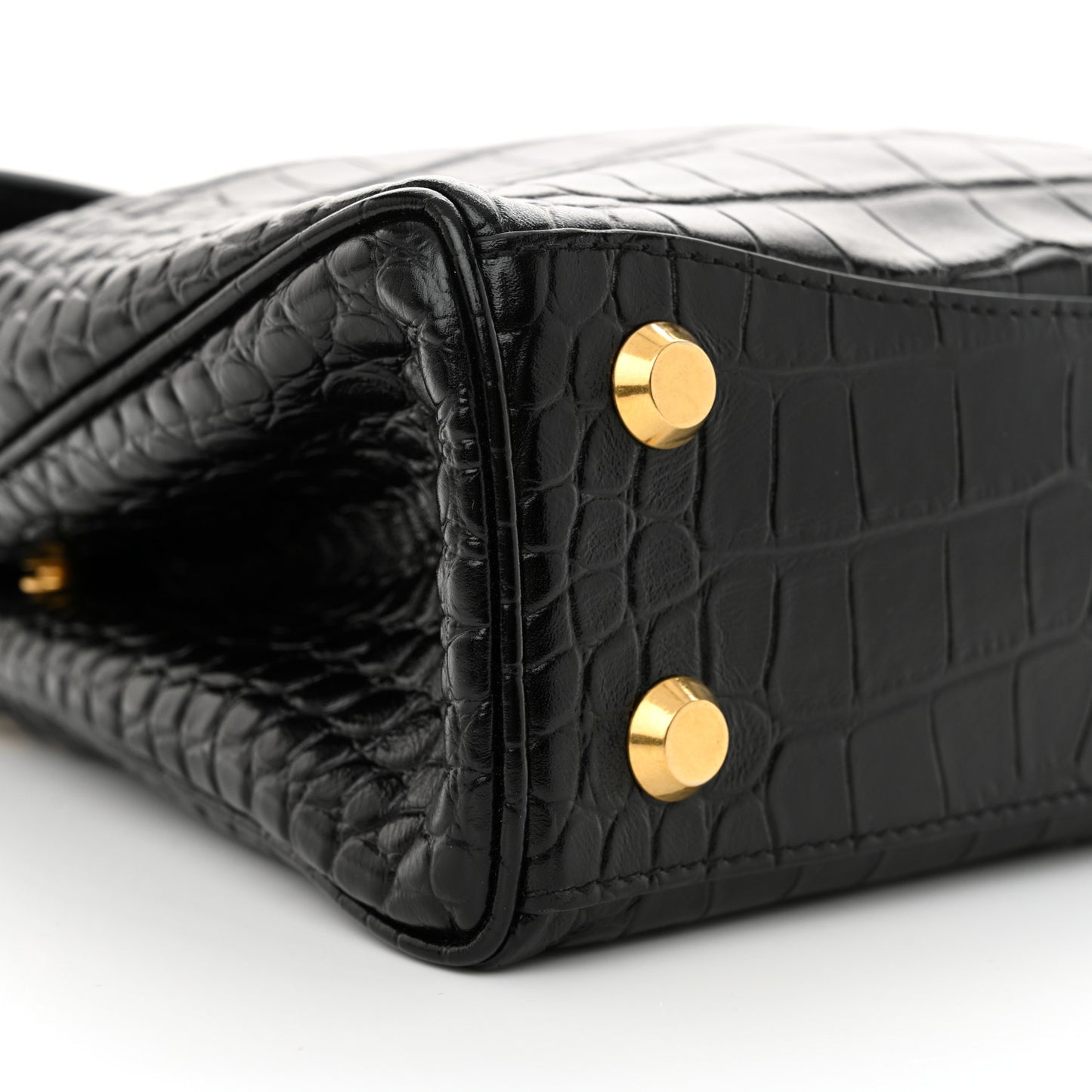 Shiny Calfskin Crocodile Embossed Mini Rodeo Top Handle Handbag Black