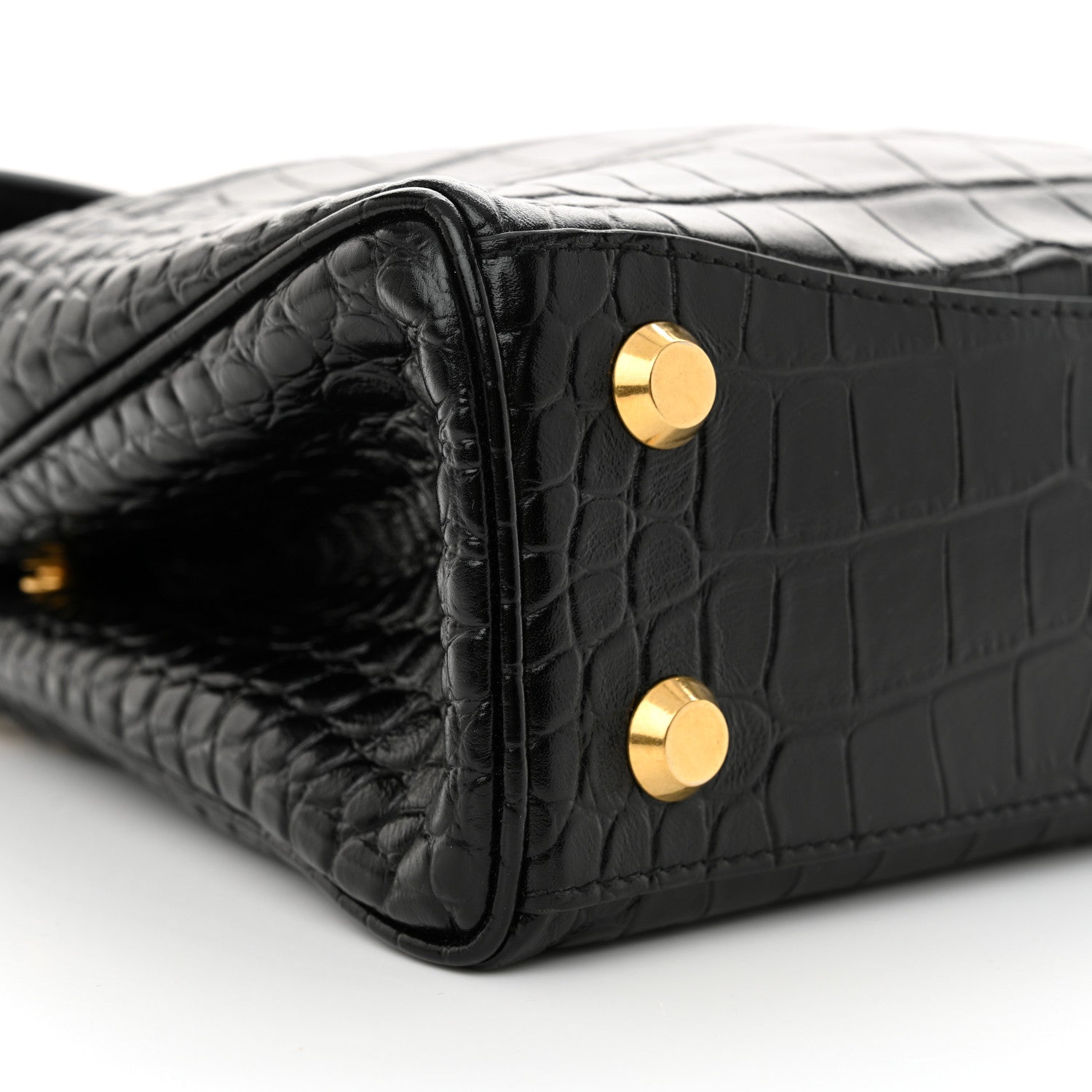 Balenciaga Shiny Calfskin Crocodile Embossed Mini Rodeo Top Handle Handbag Black 8 of 11