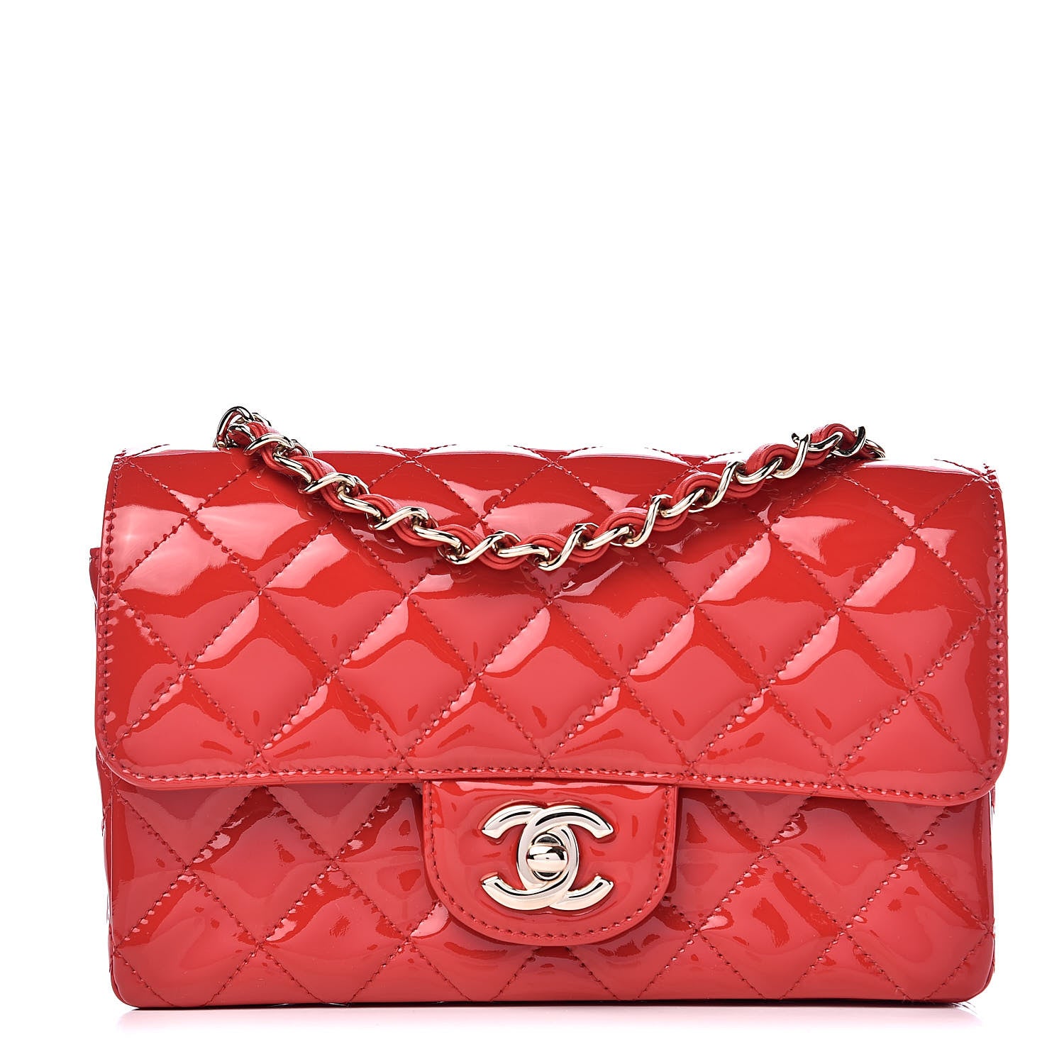 Chanel Patent Calfskin Quilted Mini Rectangular Flap Red 1 of 11