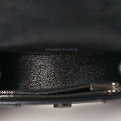 Balenciaga Shiny Calfskin Monochrome Crocodile Embossed Hourglass Chain Cardholder Black 5 of 10