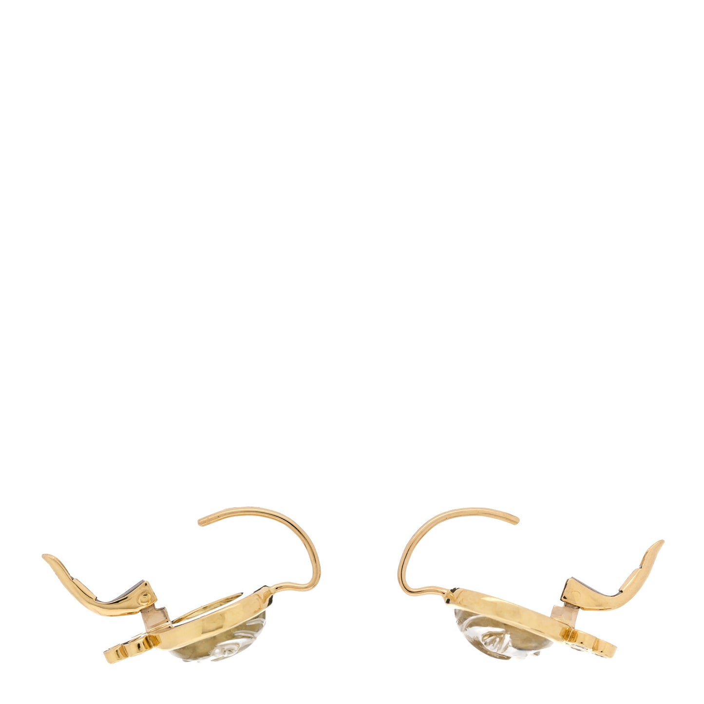 18K Yellow Gold Diamond Rock Crystal Small Celestial Moonface Earrings