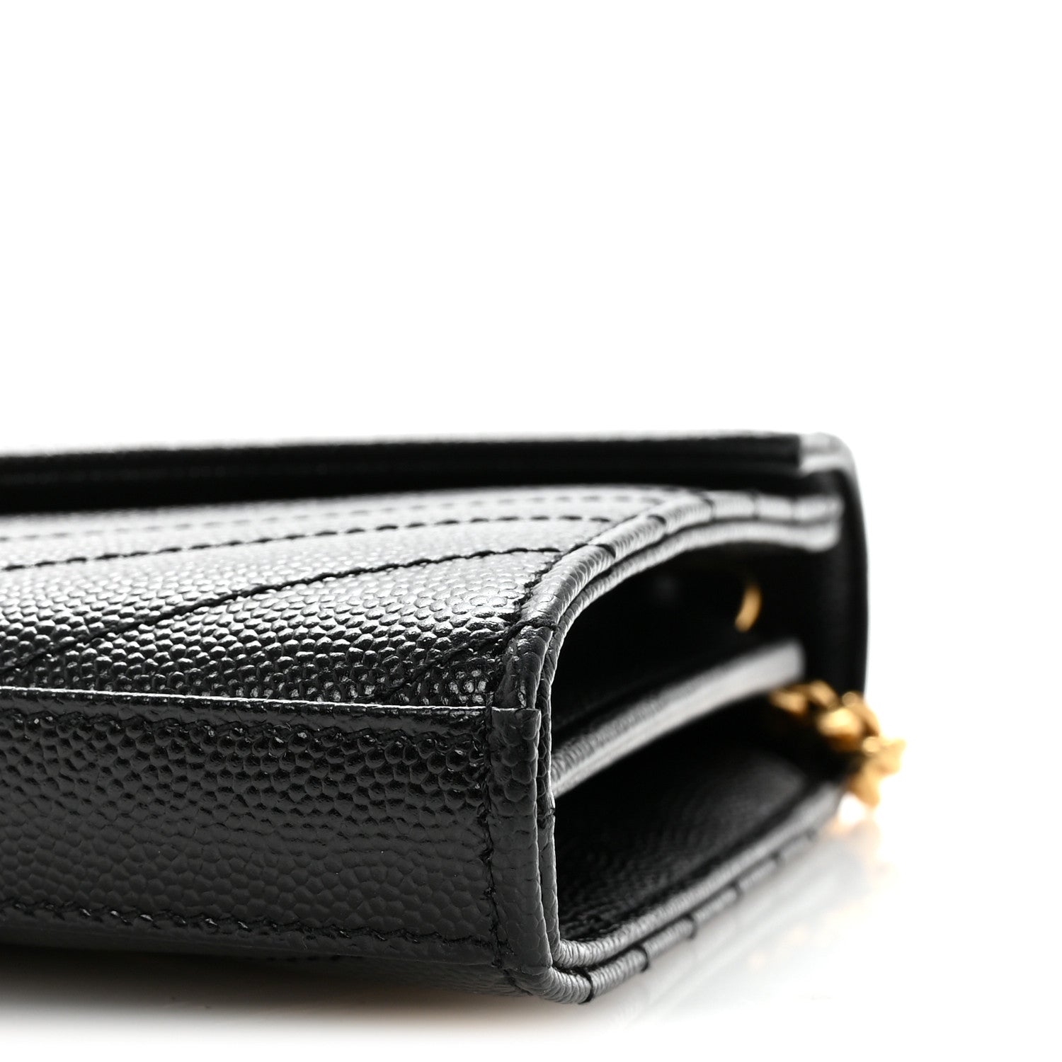 Saint Laurent Grain De Poudre Matelasse Chevron Monogram Chain Wallet Black 9 of 10