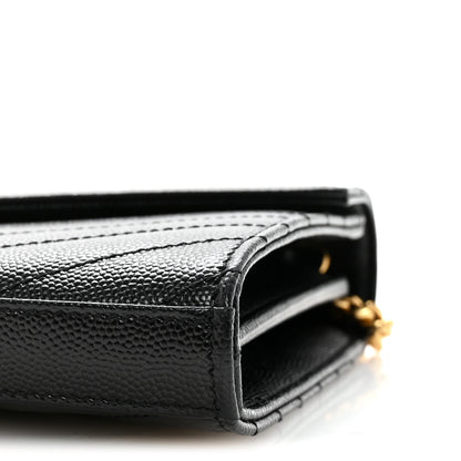 Saint Laurent Grain De Poudre Matelasse Chevron Monogram Chain Wallet Black 9 of 10
