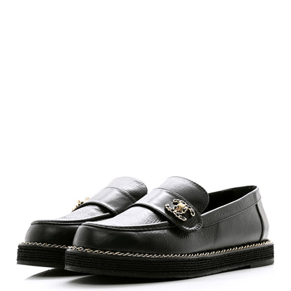 Chanel Shiny Calfskin CC Moccasin Loafers 38 Black 3 of 9