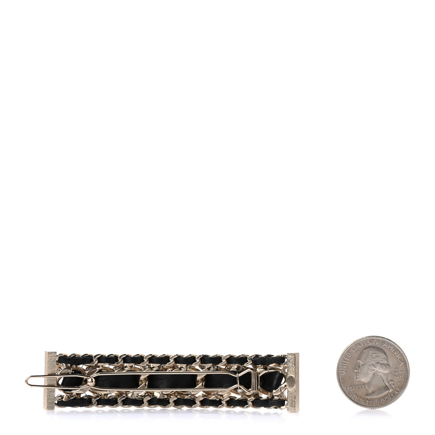 Chanel Lambskin Pearl Crystal CC Hair Clip Barrette Gold 2 of 5