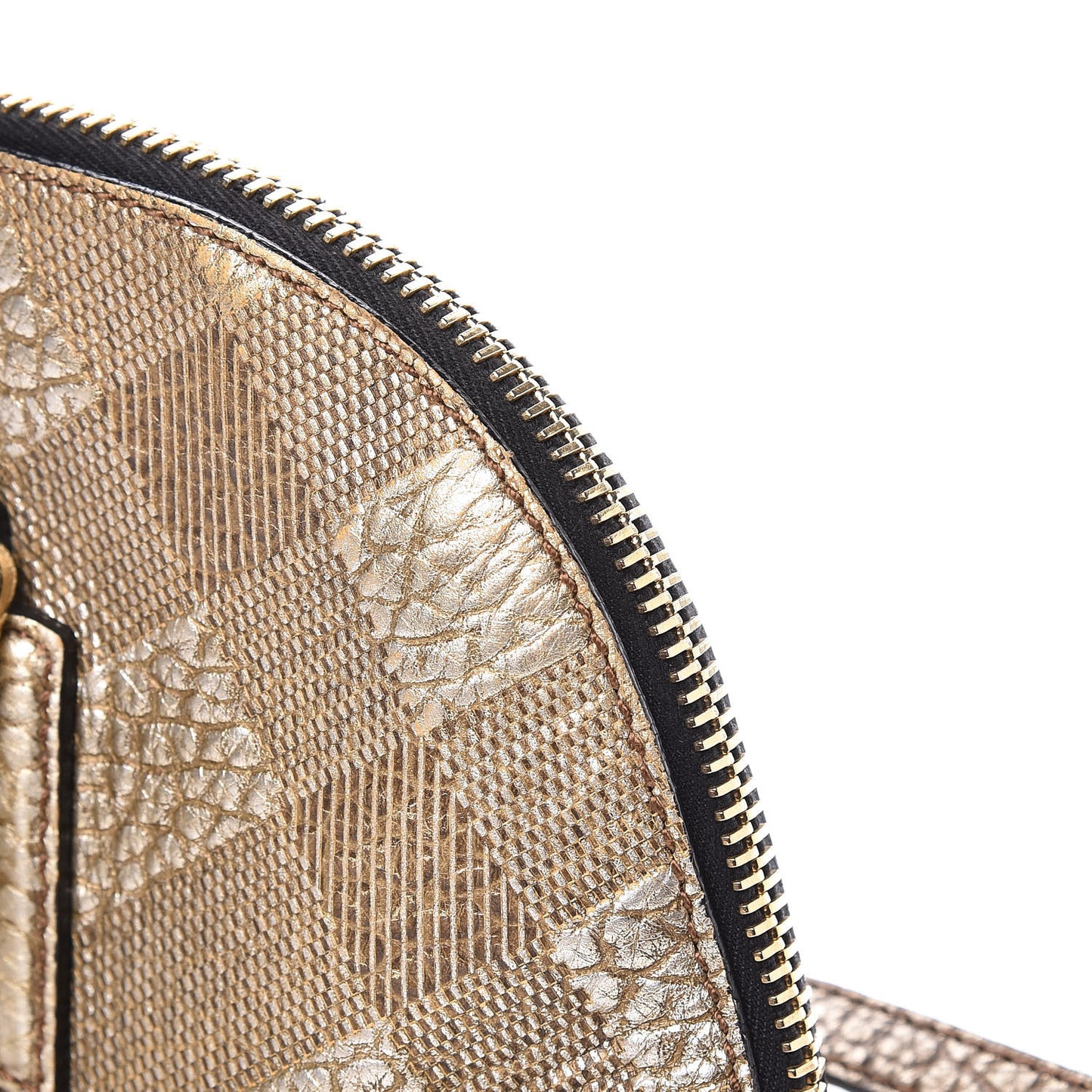 Metallic Heritage Grain Check Embossed Small Orchard Bowling Bag Gold