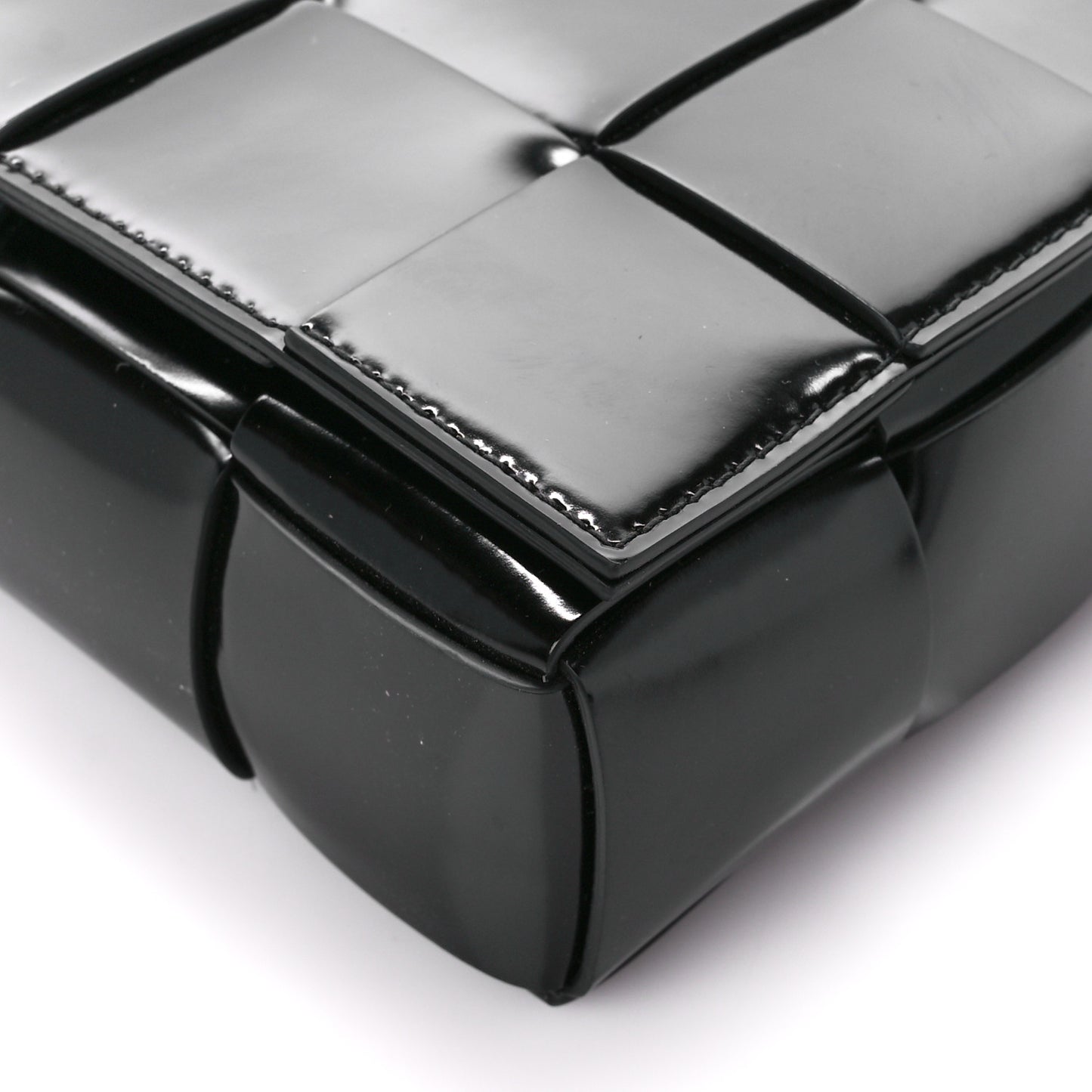 Patent Maxi Intrecciato Cassette Crossbody Bag Black