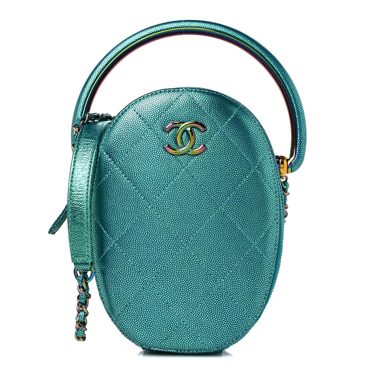 Metallic Caviar Quilted Camera Case Blue