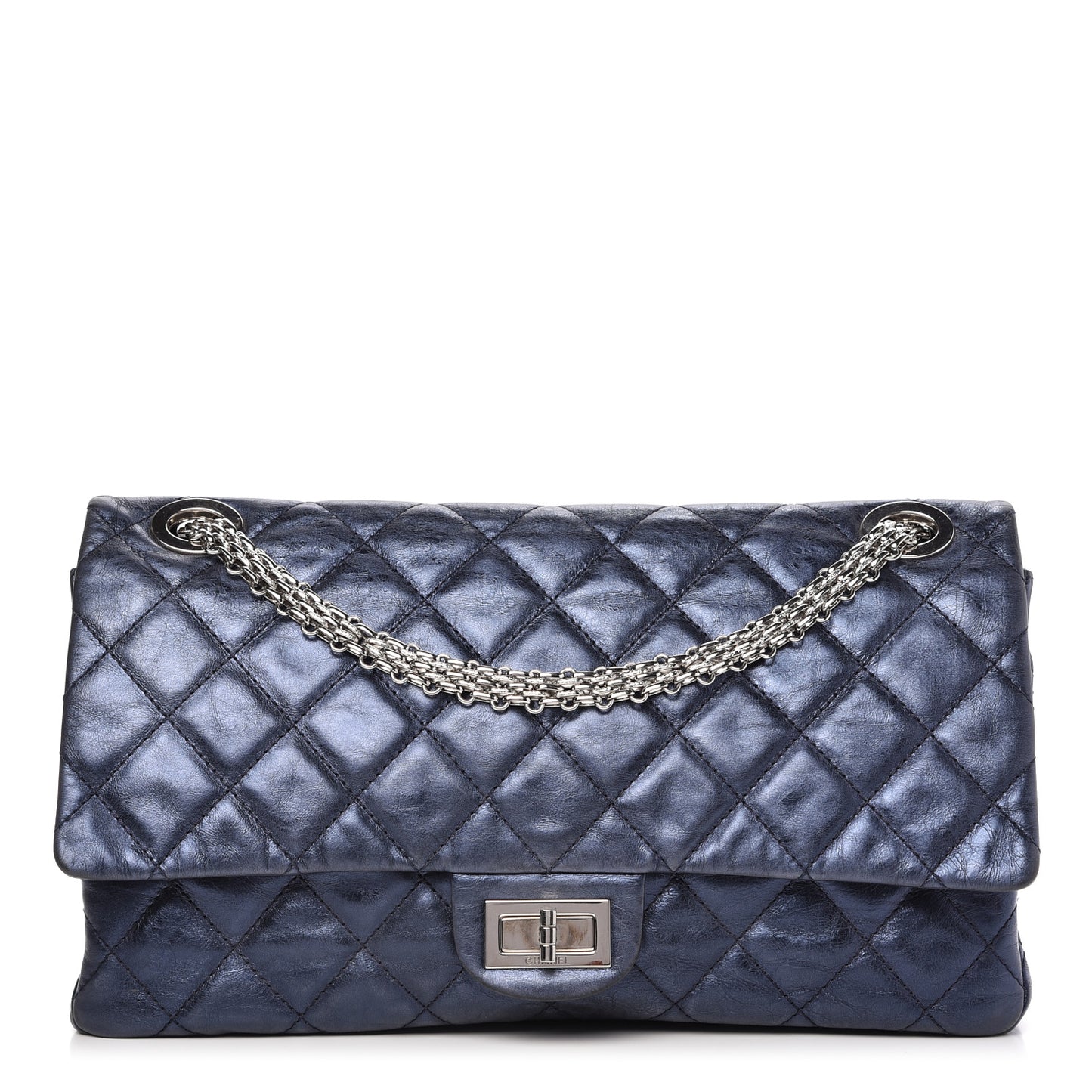 Metallic Aged Calfskin Quilted 2.55 Reissue 226 Flap Blue