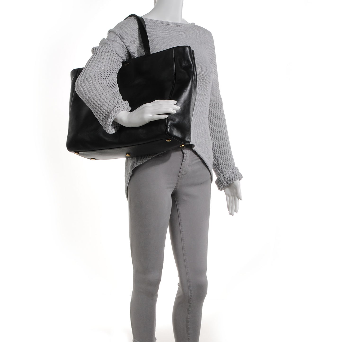 Leather Reversible East West Shopping Tote Black