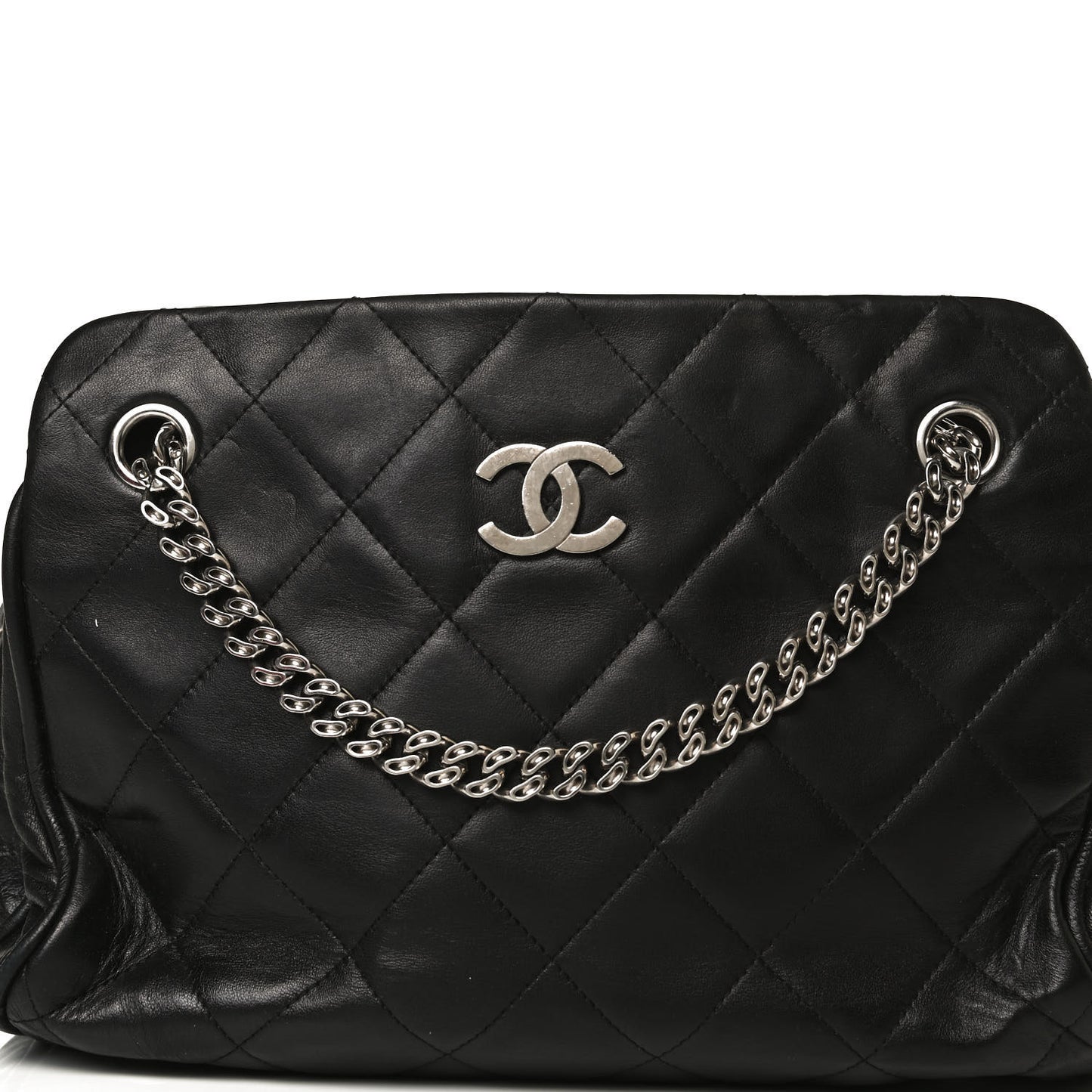 Lambskin Bijoux Chain Shopping Tote Black