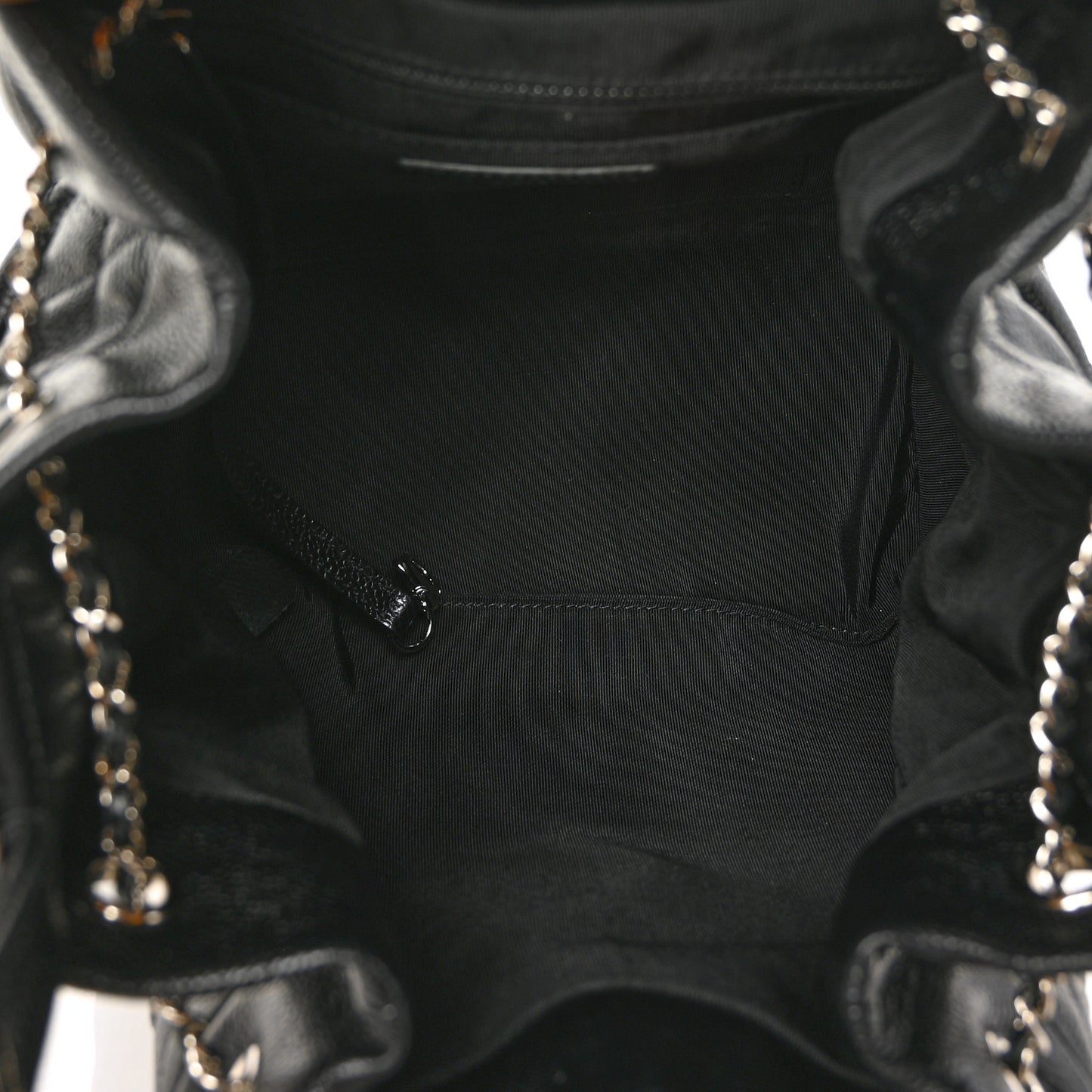 Caviar Flat Quilted CC Chain Bucket Drawstring Bag Black
