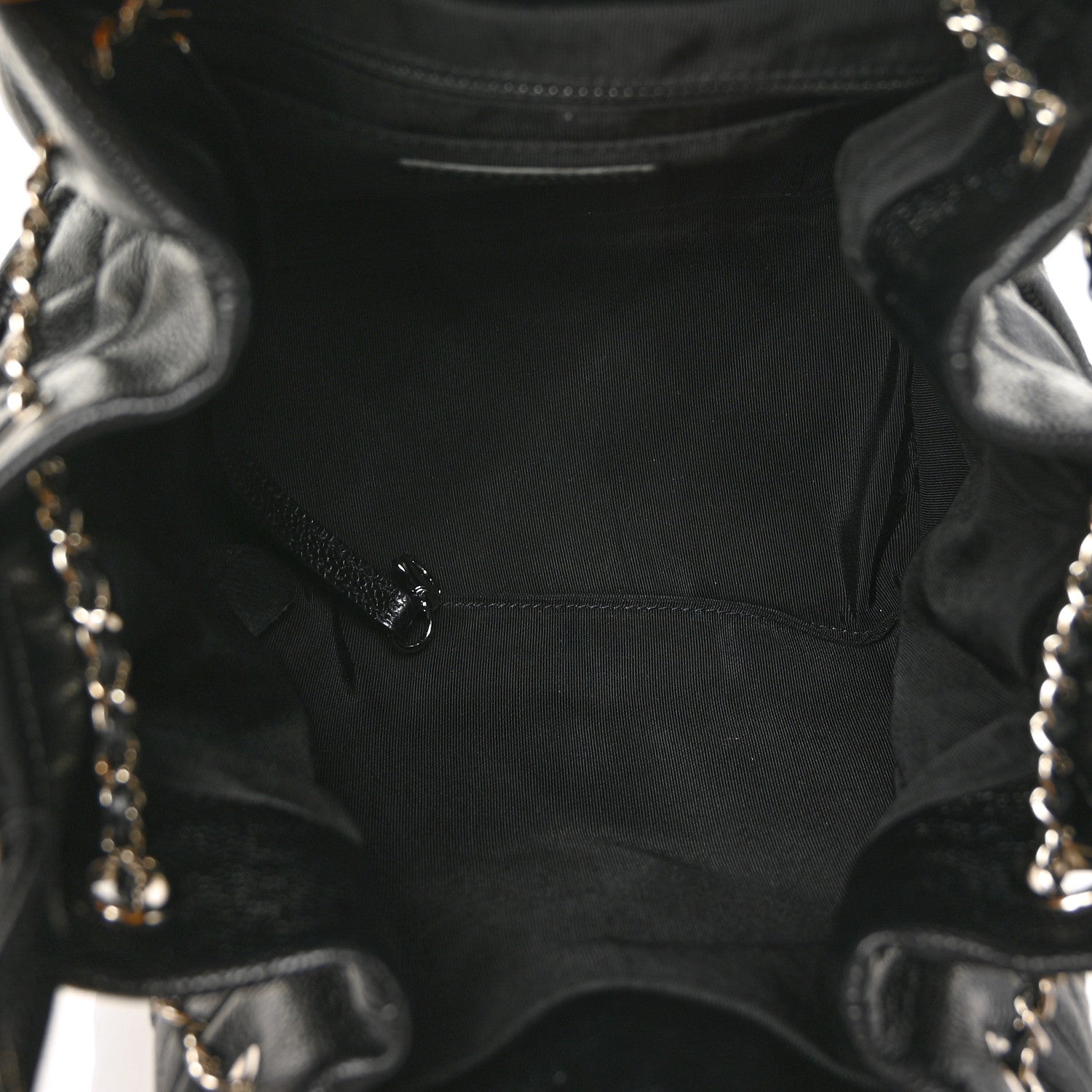 Chanel Caviar Flat Quilted CC Chain Bucket Drawstring Bag Black 5 of 12