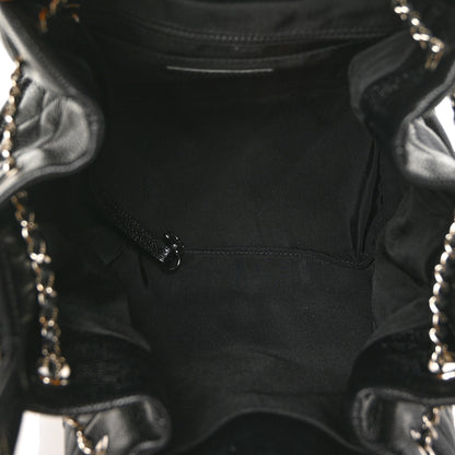 Chanel Caviar Flat Quilted CC Chain Bucket Drawstring Bag Black 5 of 12