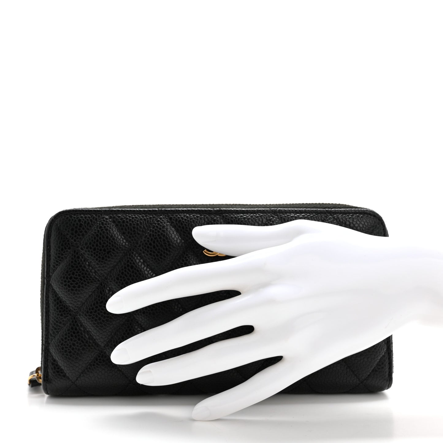 Caviar Quilted Large Gusset Zip Around Wallet Black