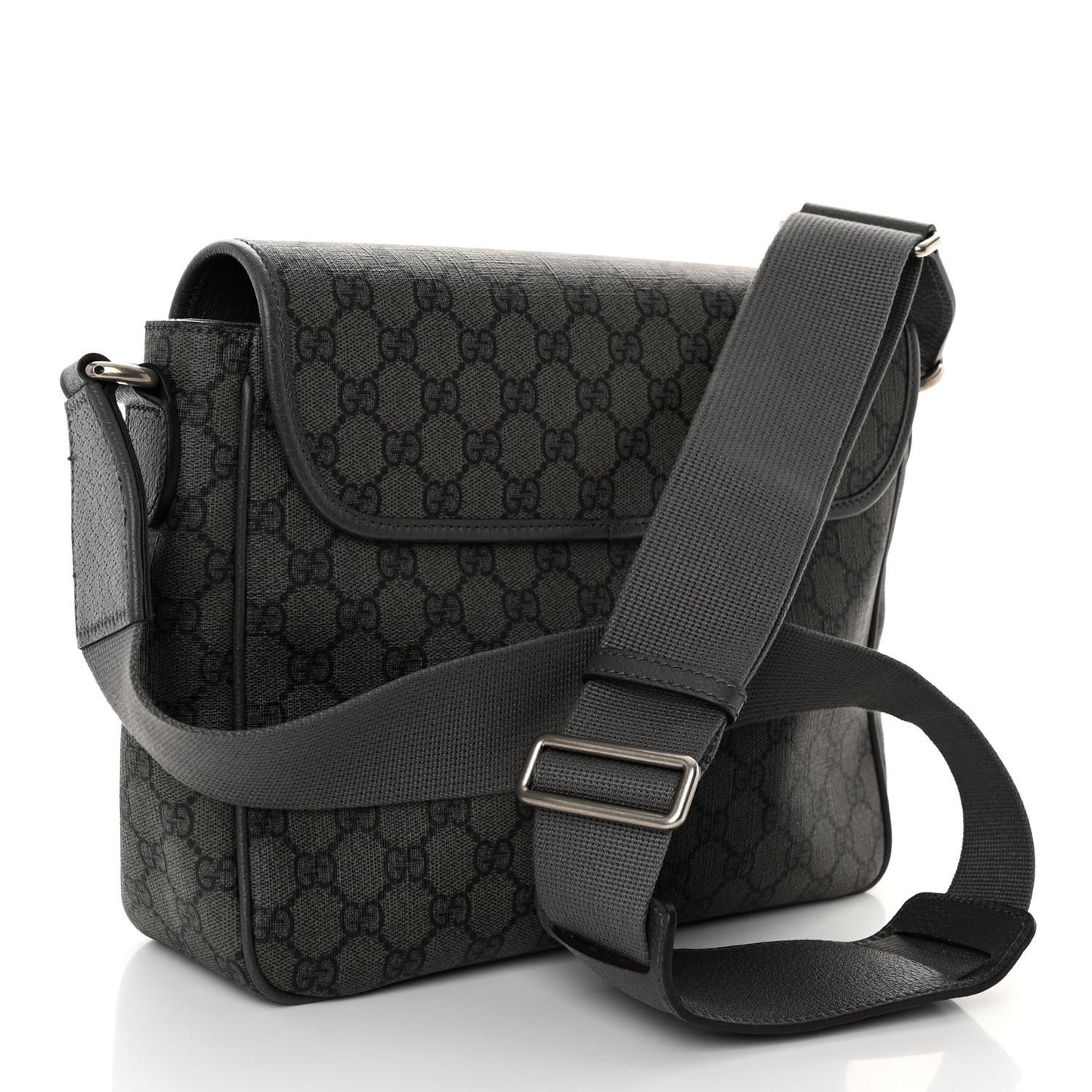 Tender GG Supreme Monogram Textured Dollar Calfskin Ophidia Messenger Bag Grey Black Graphite Grey