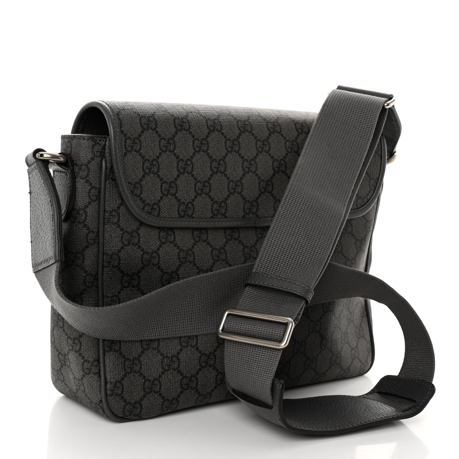 Gucci Tender GG Supreme Monogram Textured Dollar Calfskin Ophidia Messenger Bag Grey Black Graphite Grey 3 of 9