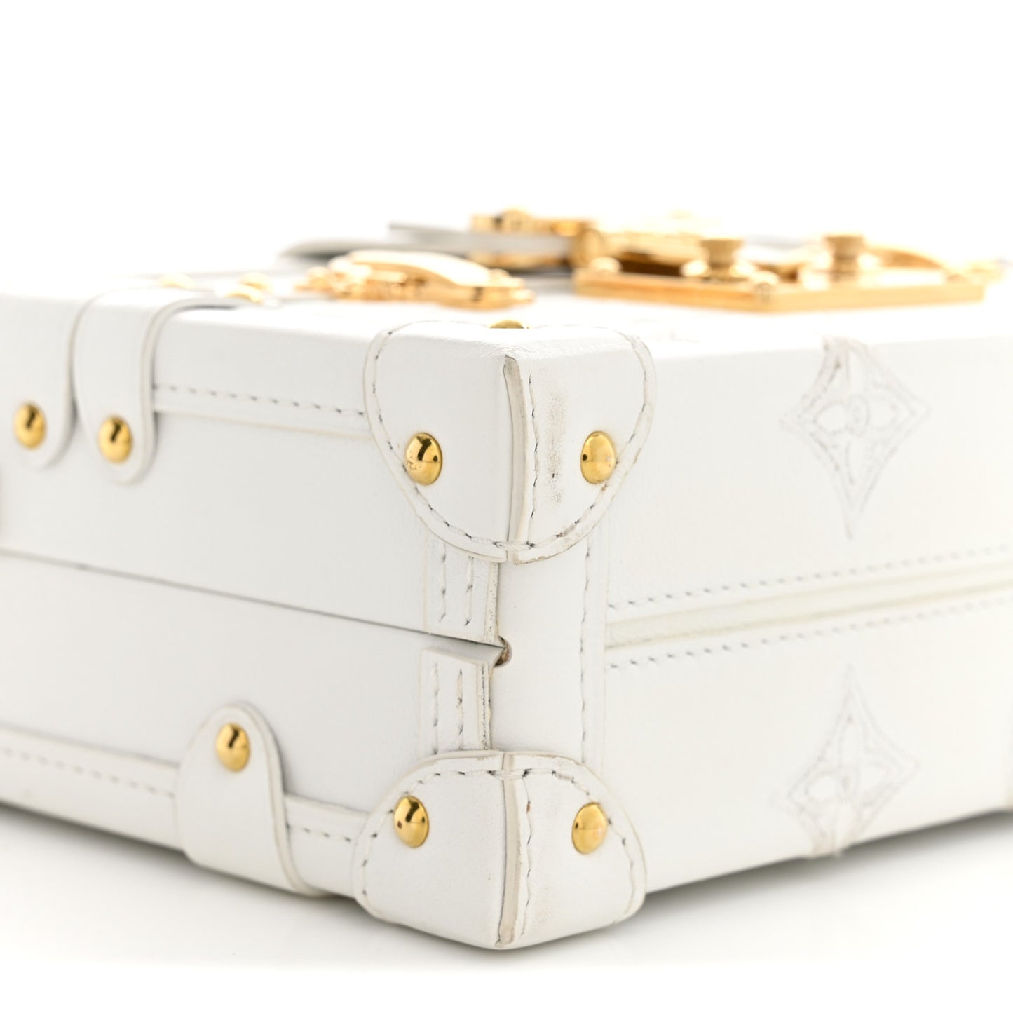 Calfskin Monogram Embroidered Petite Malle White