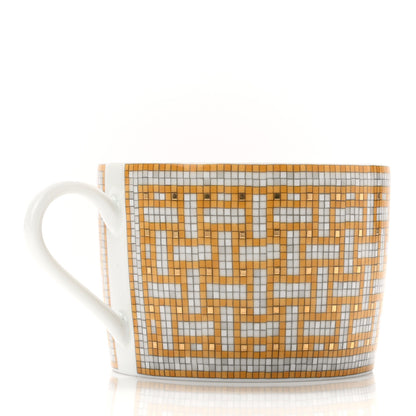 Hermes Porcelain Mosaique Au 24 Platine Tea Cup And Saucer Gold 3 of 9