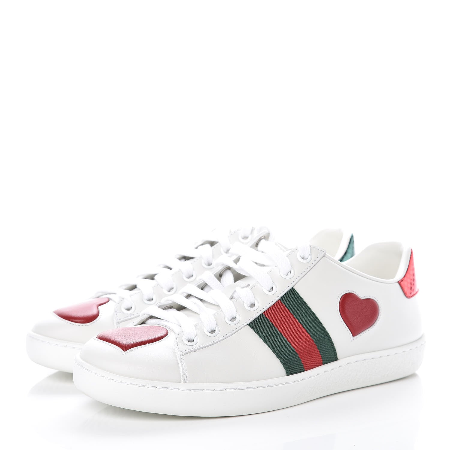 Gucci Calfskin Ayers Web Heart Embroidered Ace Sneakers 36 White 3 of 9