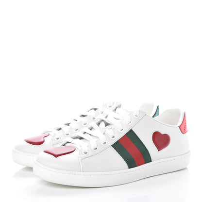 Gucci Calfskin Ayers Web Heart Embroidered Ace Sneakers 36 White 3 of 9