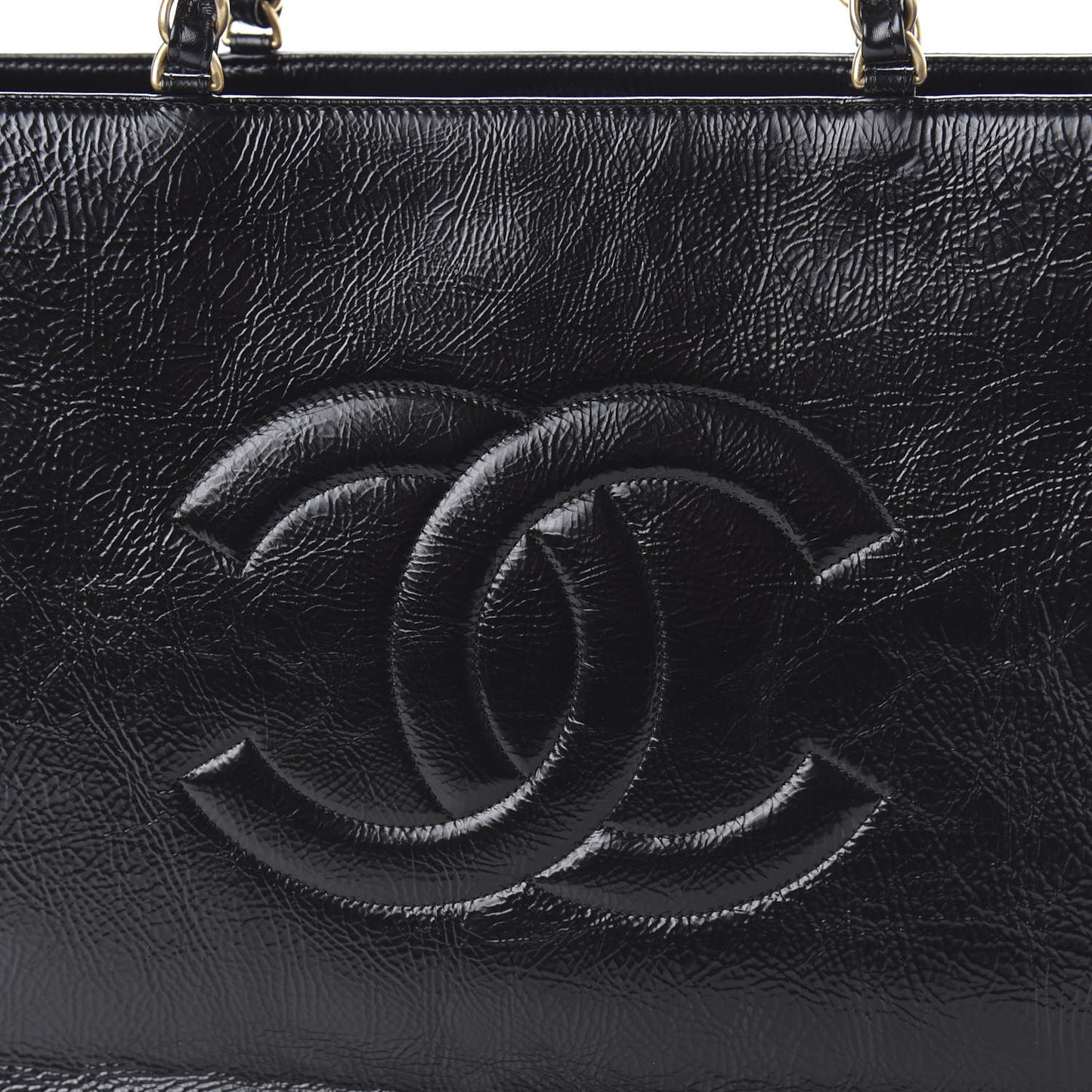 Shiny Aged Calfskin Shopping Bag Black