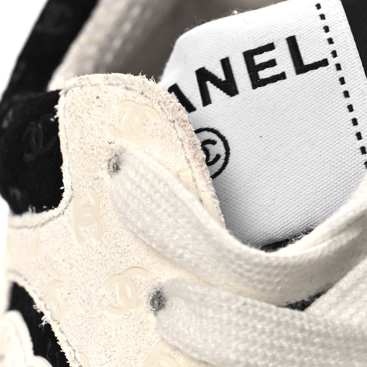 Chanel Suede Calfskin Printed CC Sneakers 38 White Black 8 of 8